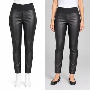 DG2 Diane Gilman Faux Leather Front Pants M Petite Black Moto Skinny Pull On